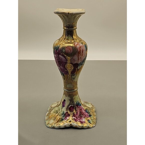 Vintage Candelabra Porcelain Embossed Hand Painted Victorian Era Gold Trim - Picture 1 of 10